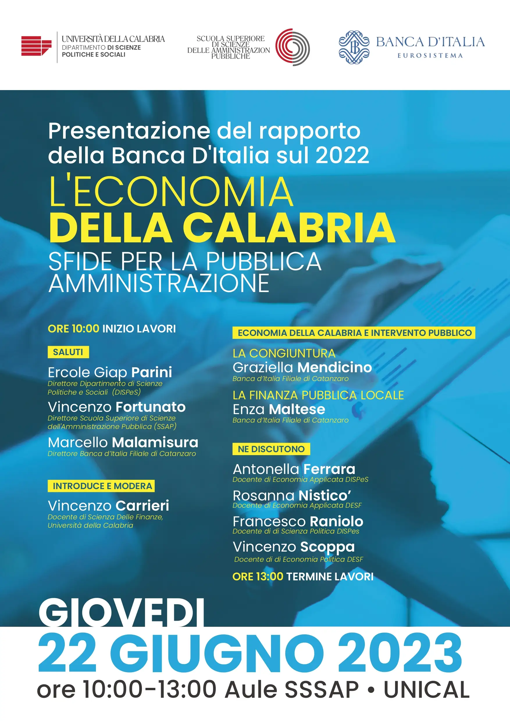 Presentazione del rapporto della Banca d’Italia sul 2022 "L’economia della Calabria. Sfide per la Pubblica Amministrazione"
