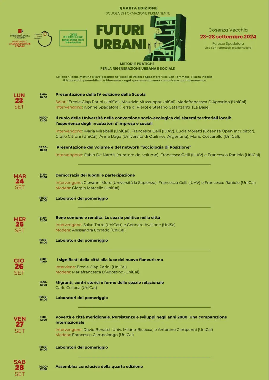 IV edizione della "Scuola di Formazione Permanente Futuri Urbani" IV edizione della "Scuola di Formazione Permanente Futuri Urbani"